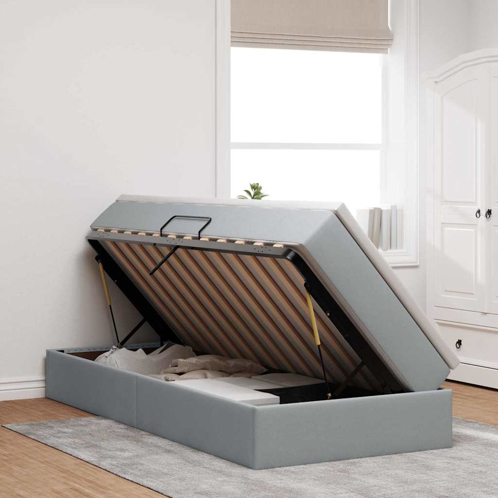 vidaXL Aufbewahrungsbett mit Matratze Hellgrau 90 x 190 cm Polyester