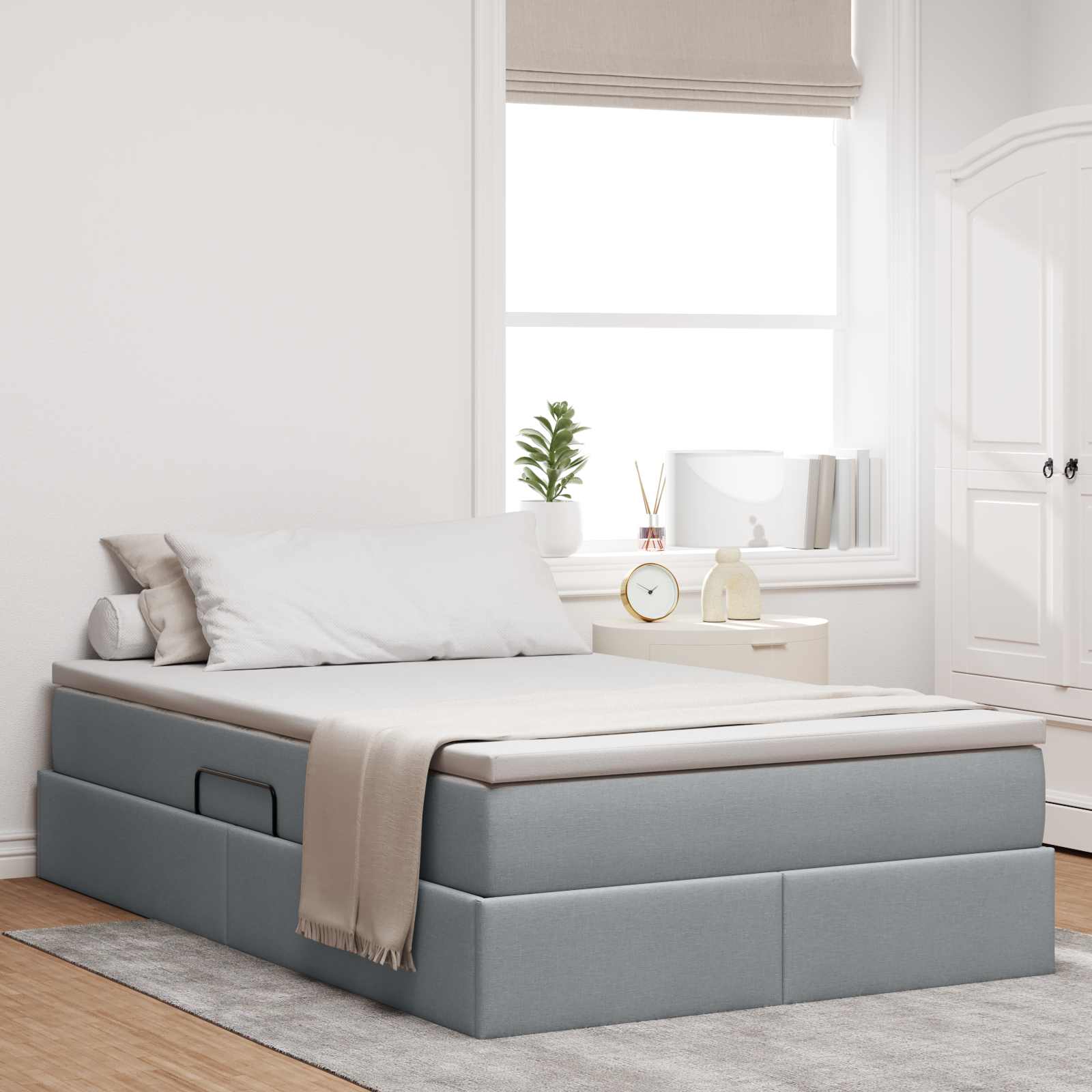 vidaXL Aufbewahrungsbett mit Matratze Hellgrau 90 x 190 cm Polyester