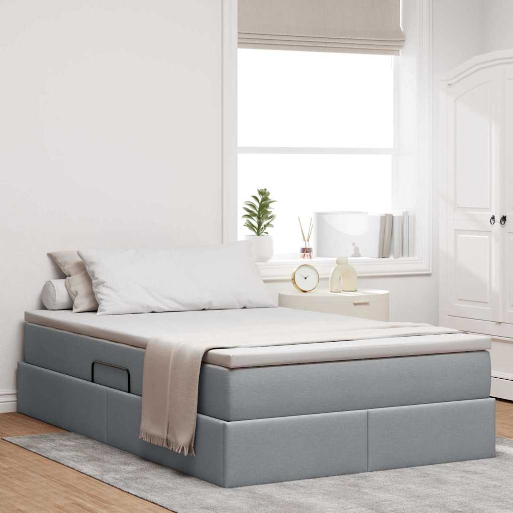 vidaXL Aufbewahrungsbett mit Matratze Hellgrau 90 x 190 cm Polyester