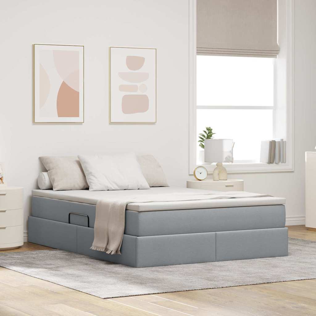 vidaXL Aufbewahrungsbett mit Matratze Hellgrau 90 x 190 cm Polyester