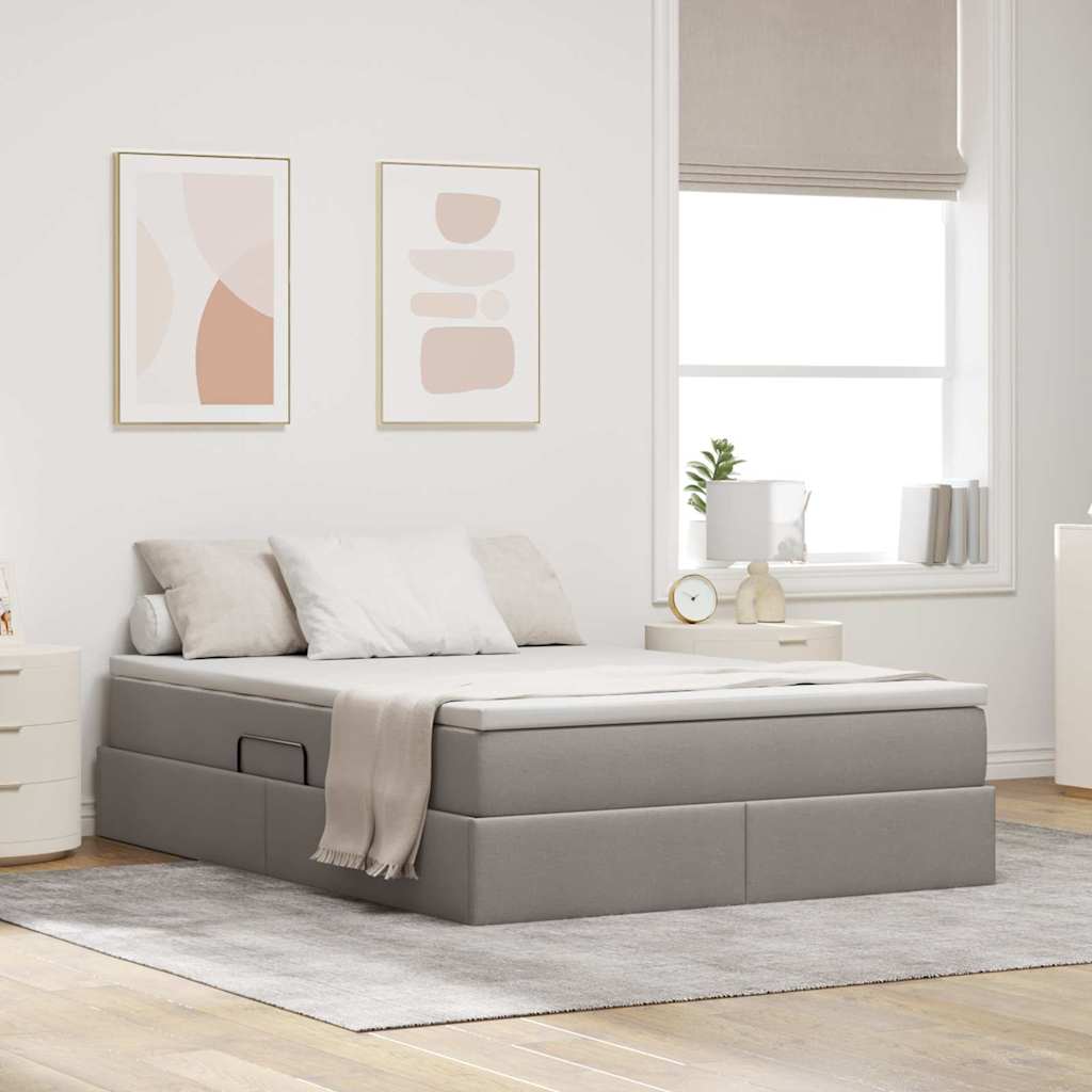 vidaXL Aufbewahrungsbett mit Matratze Hellgrau 90 x 190 cm Polyester