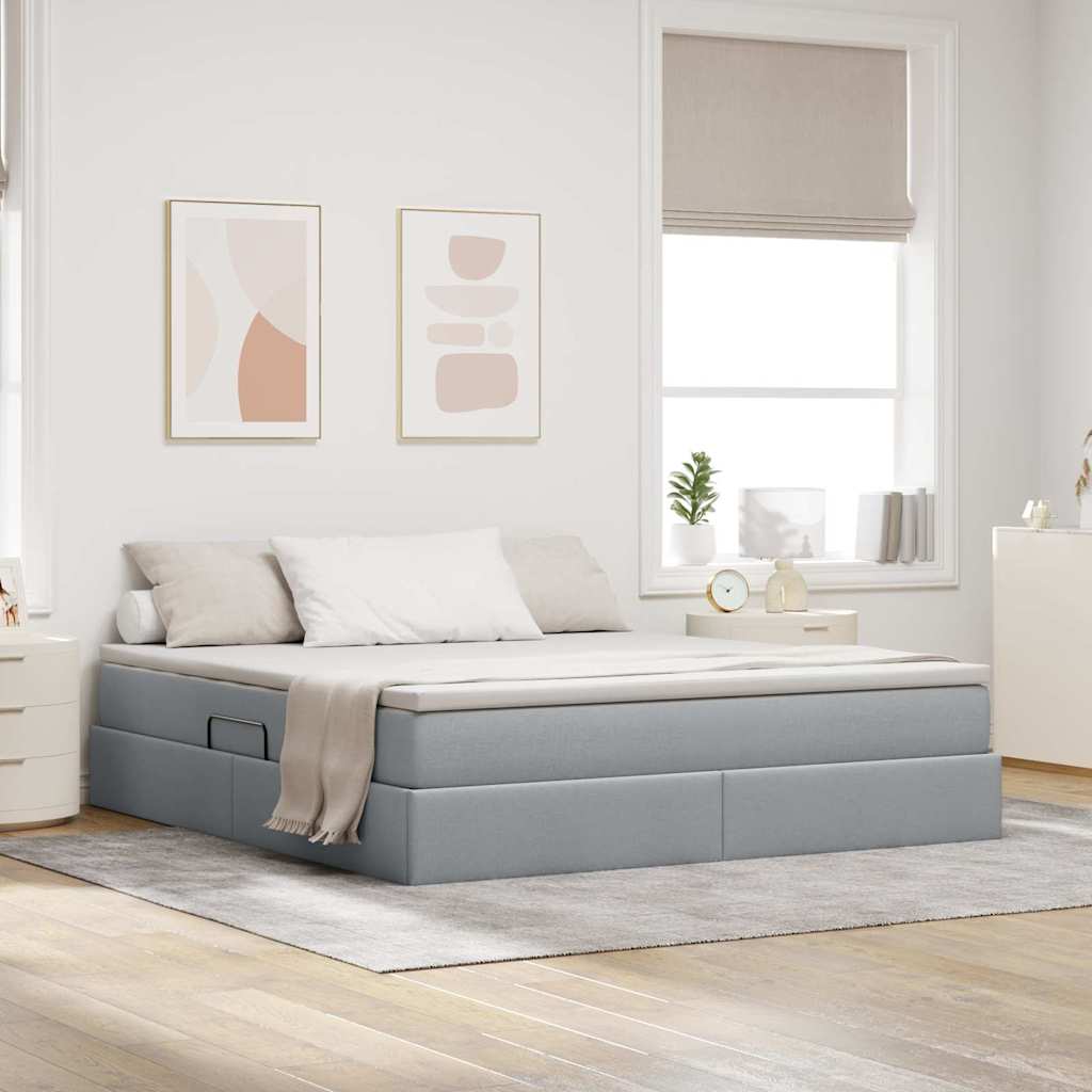 vidaXL Aufbewahrungsbett mit Matratze Hellgrau 90 x 190 cm Polyester