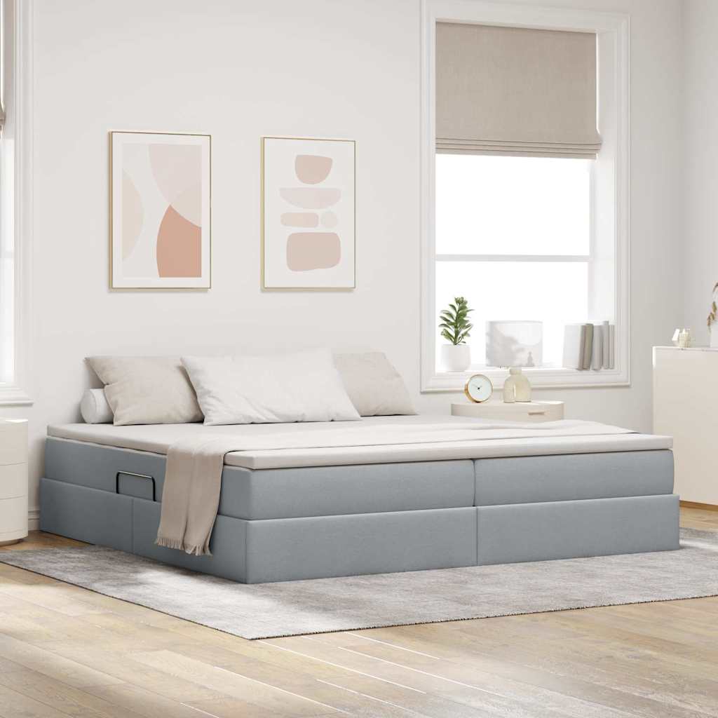 vidaXL Aufbewahrungsbett mit Matratze Hellgrau 90 x 190 cm Polyester