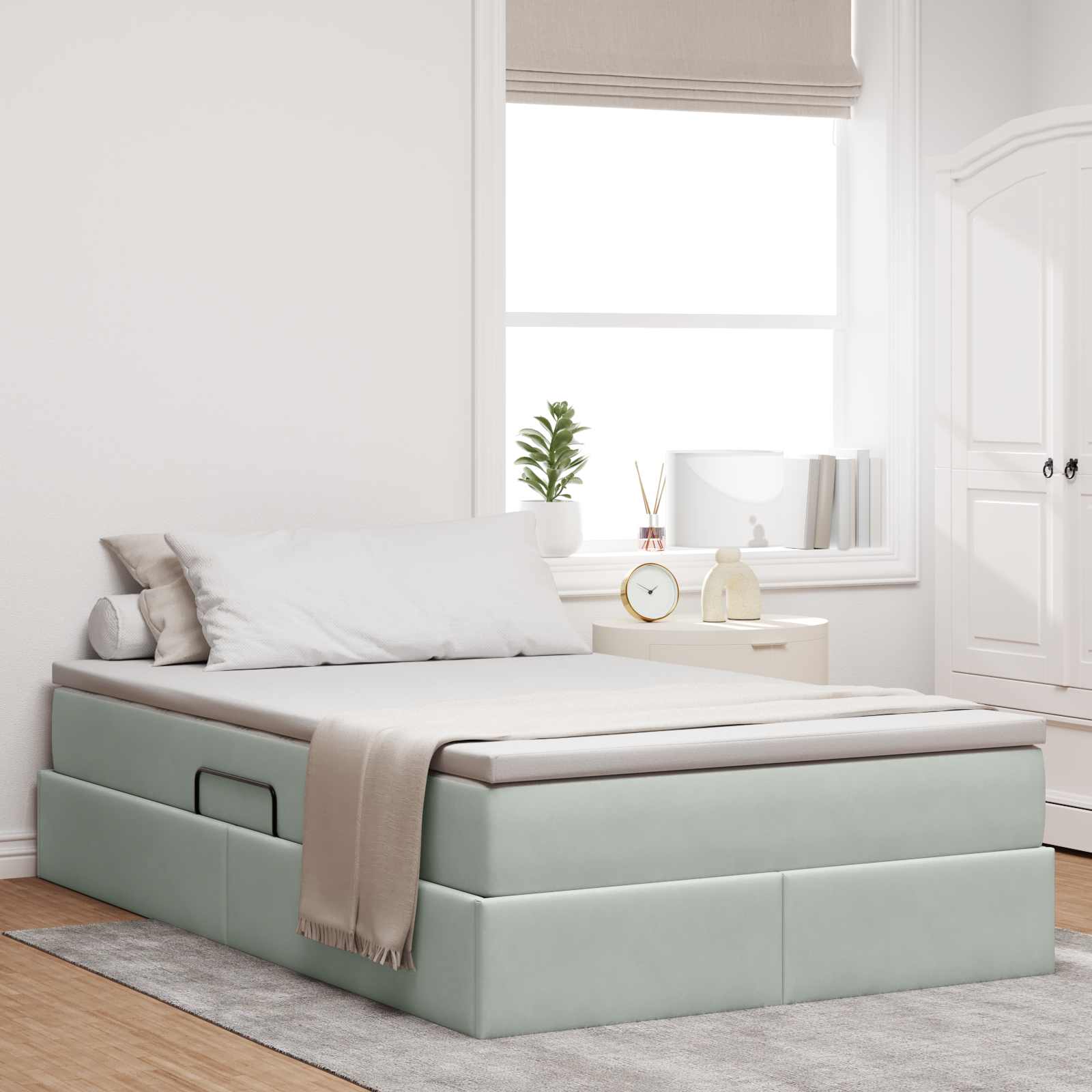 vidaXL Aufbewahrungsbett mit Matratze Hellgrau 90 x 190 cm Samt