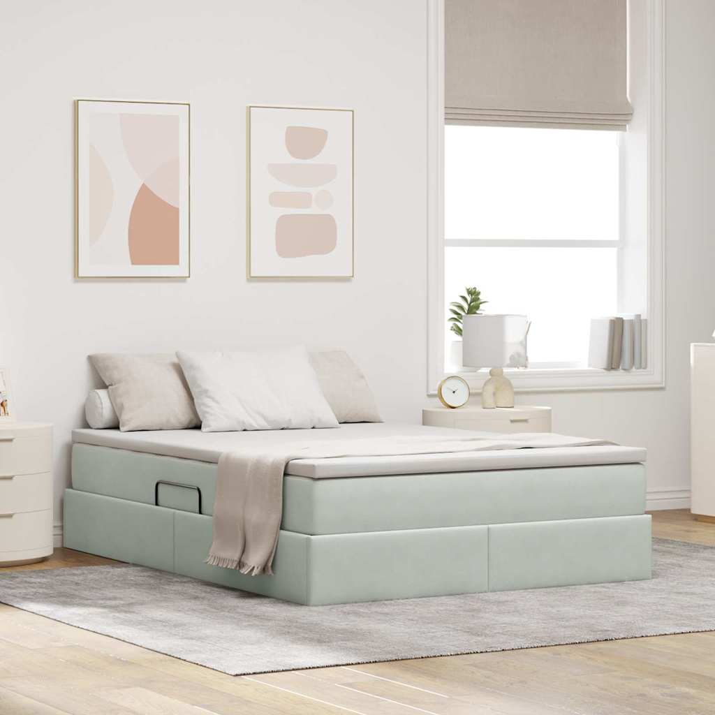 vidaXL Aufbewahrungsbett mit Matratze Hellgrau 90 x 190 cm Samt