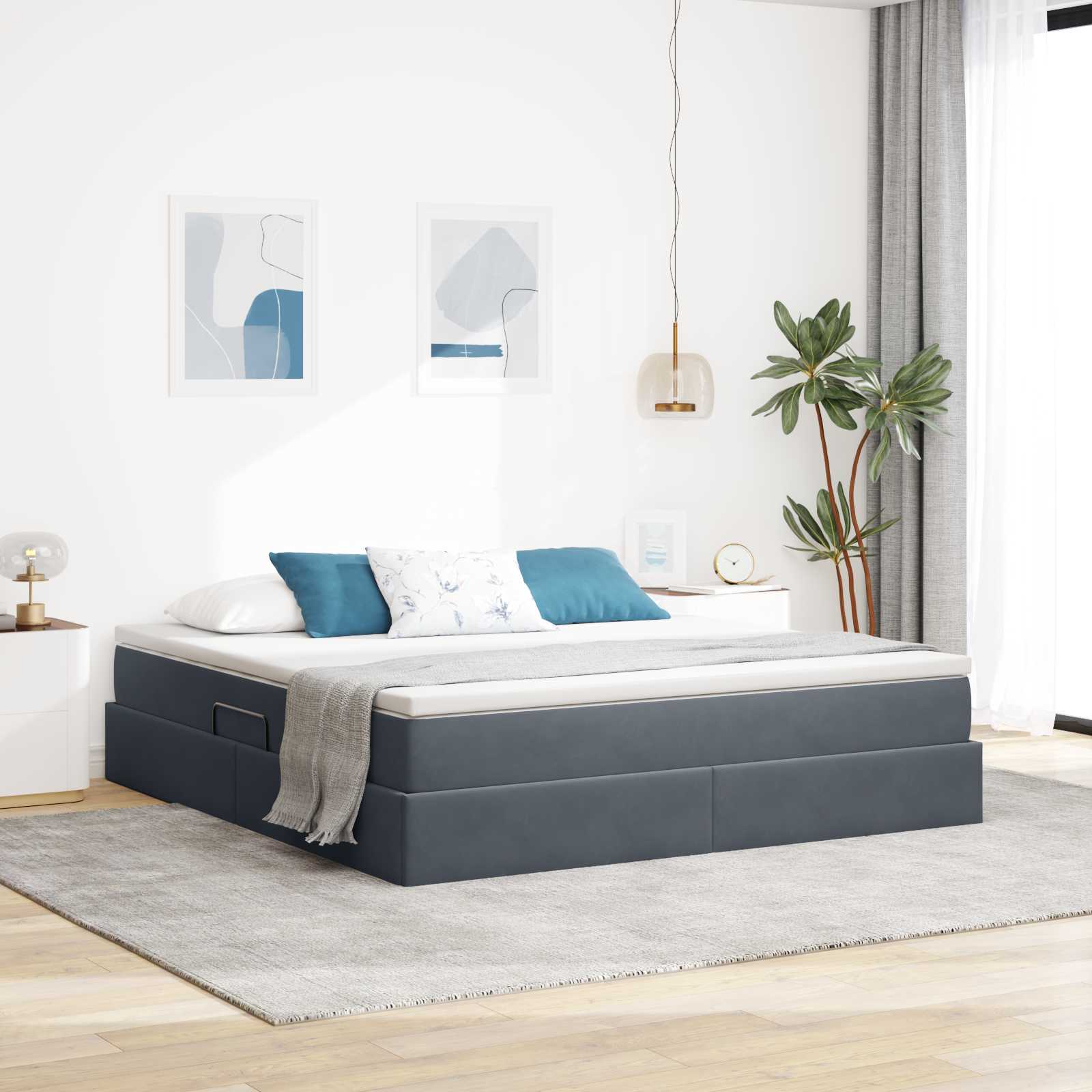 vidaXL Aufbewahrungsbett mit Matratze Hellgrau 90 x 190 cm Samt