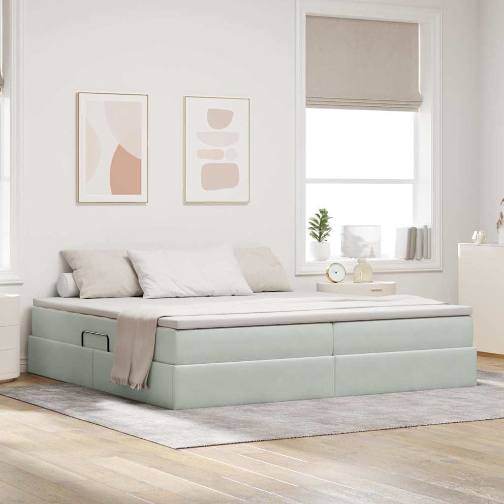 vidaXL Aufbewahrungsbett mit Matratze Hellgrau 90 x 190 cm Samt