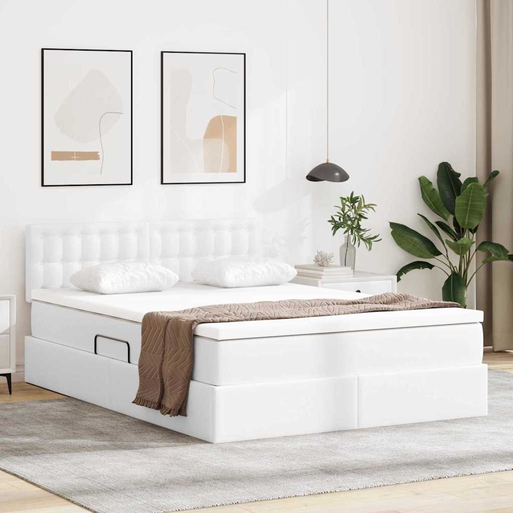 vidaXL Aufbewahrungsbett mit Matratze Reinweiß 90 x 190 cm Kunstleder