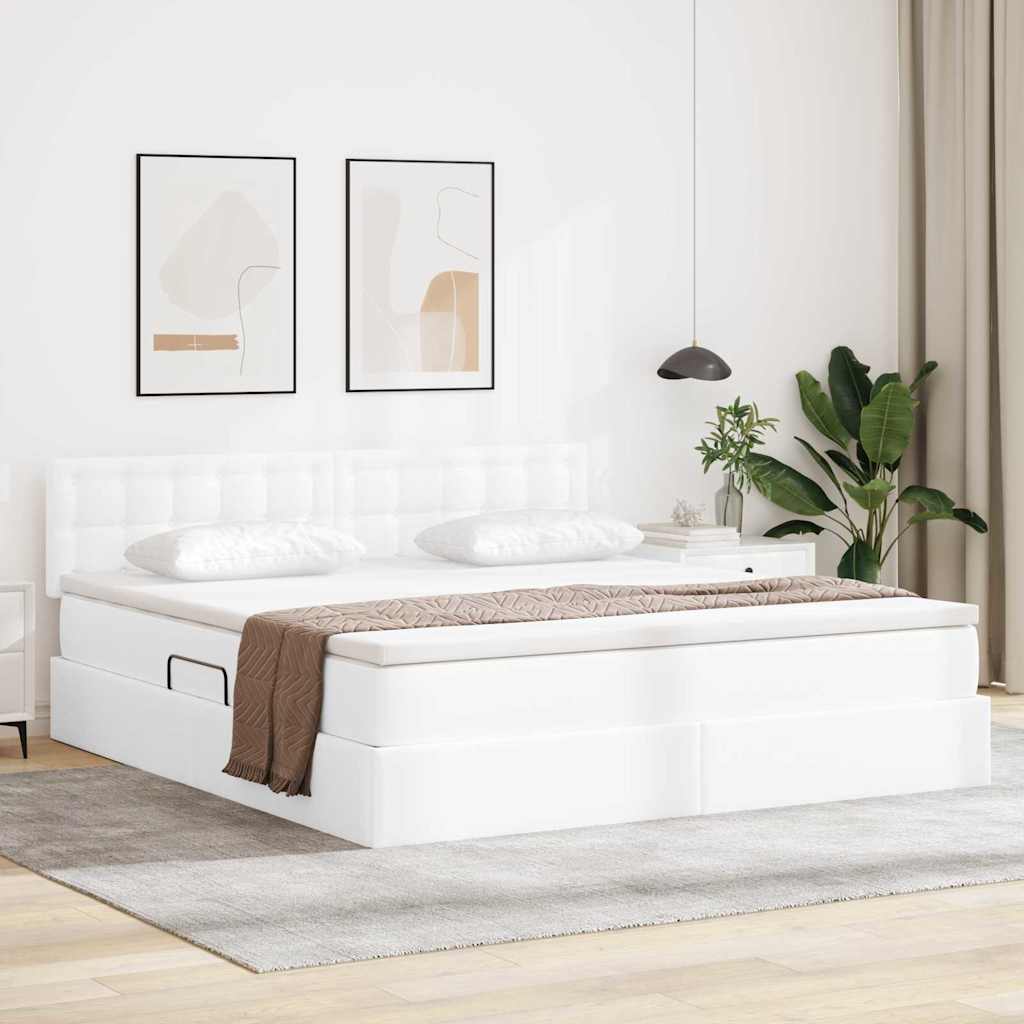 vidaXL Aufbewahrungsbett mit Matratze Reinweiß 90 x 190 cm Kunstleder