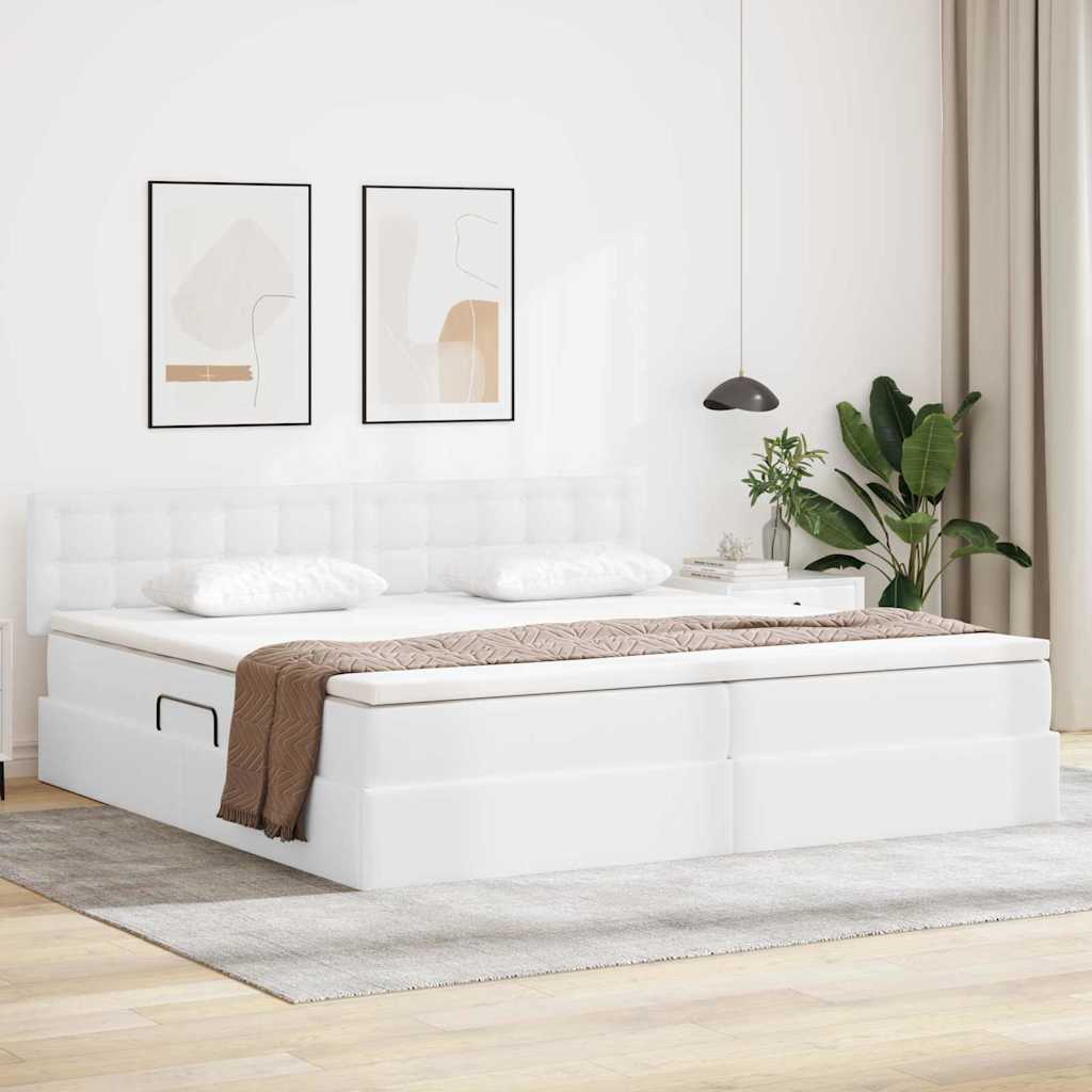 vidaXL Aufbewahrungsbett mit Matratze Reinweiß 90 x 190 cm Kunstleder