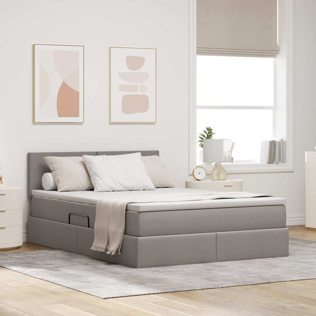 vidaXL Aufbewahrungsbett mit Matratze Taupe 90 x 190 cm Holzwerkstoff