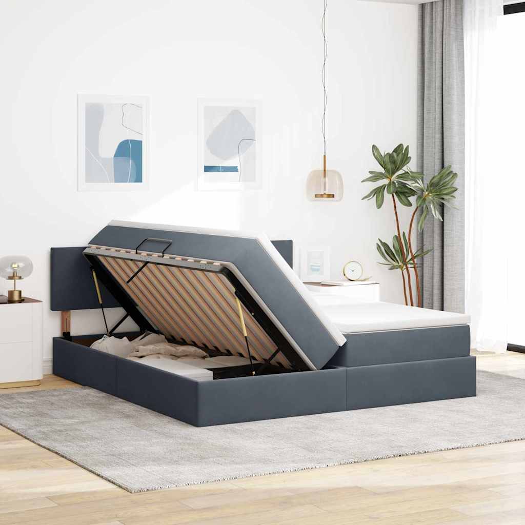 vidaXL Aufbewahrungsbett mit Kopfteil Dunkelgrau 90 x 200 cm