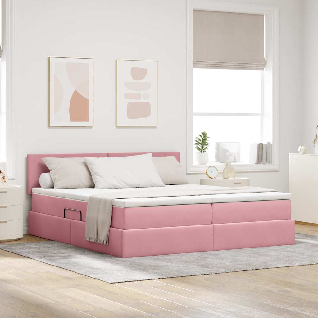 vidaXL Aufbewahrungsbett mit Matratze mit Kopfteil Rosa 90 x 200 cm