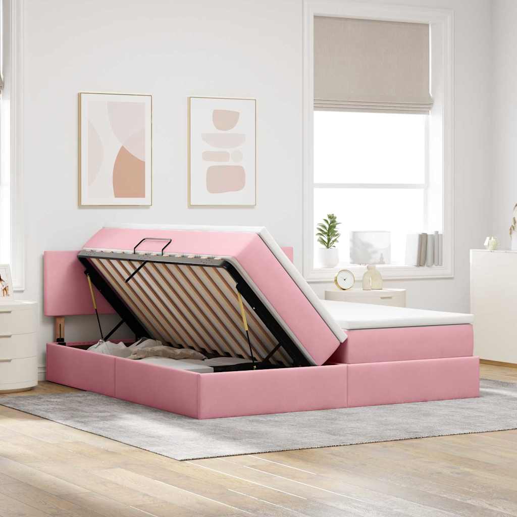 vidaXL Aufbewahrungsbett mit Matratze mit Kopfteil Rosa 90 x 200 cm