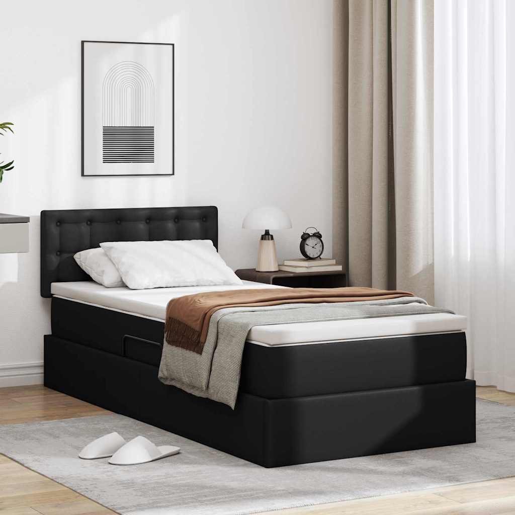 vidaXL Bett mit Stauraum und LED Schwarz 90 x 190 cm Kunstleder