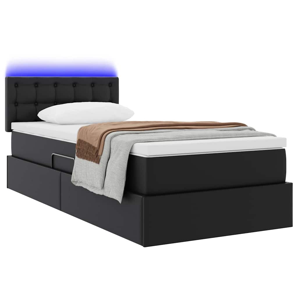 vidaXL Bett mit Stauraum und LED Schwarz 90 x 190 cm Kunstleder
