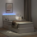 vidaXL Bett mit Stauraum und LED Reinweiß 90 x 190 cm Kunstleder
