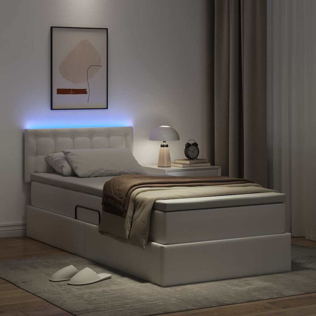 vidaXL Bett mit Stauraum und LED Reinweiß 90 x 190 cm Kunstleder