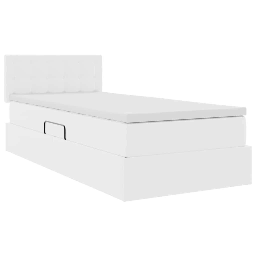 vidaXL Bett mit Stauraum und LED Reinweiß 90 x 190 cm Kunstleder