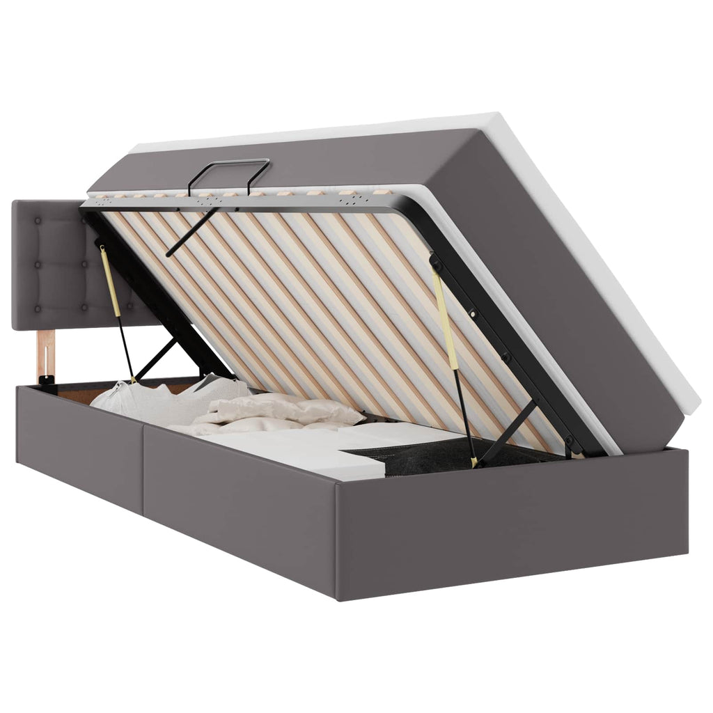 vidaXL Bett mit Stauraum und LED mit LED Grau 90 x 190 cm Kunstleder