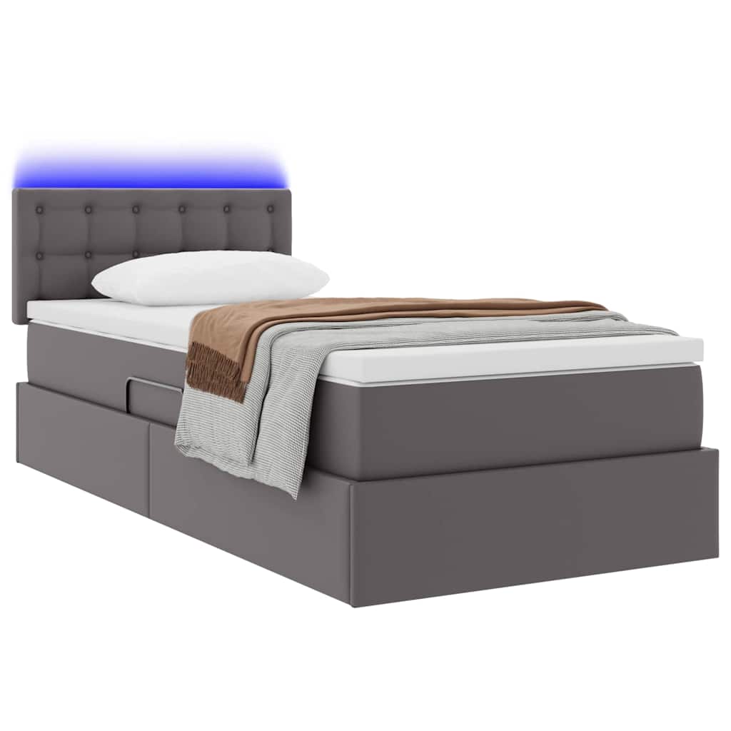 vidaXL Bett mit Stauraum und LED mit LED Grau 90 x 190 cm Kunstleder