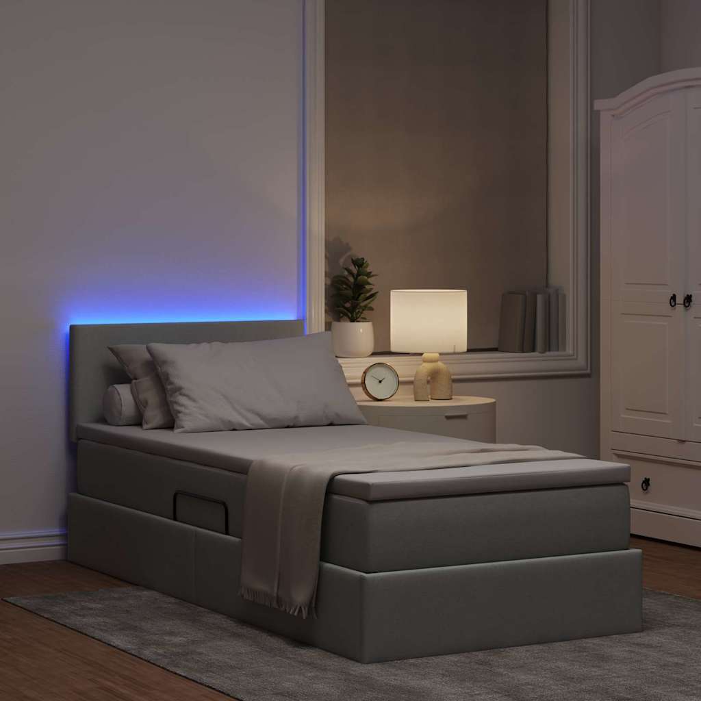 vidaXL LED-Speicherbett mit Matratze Hellgrau 90 x 190 cm Stoff