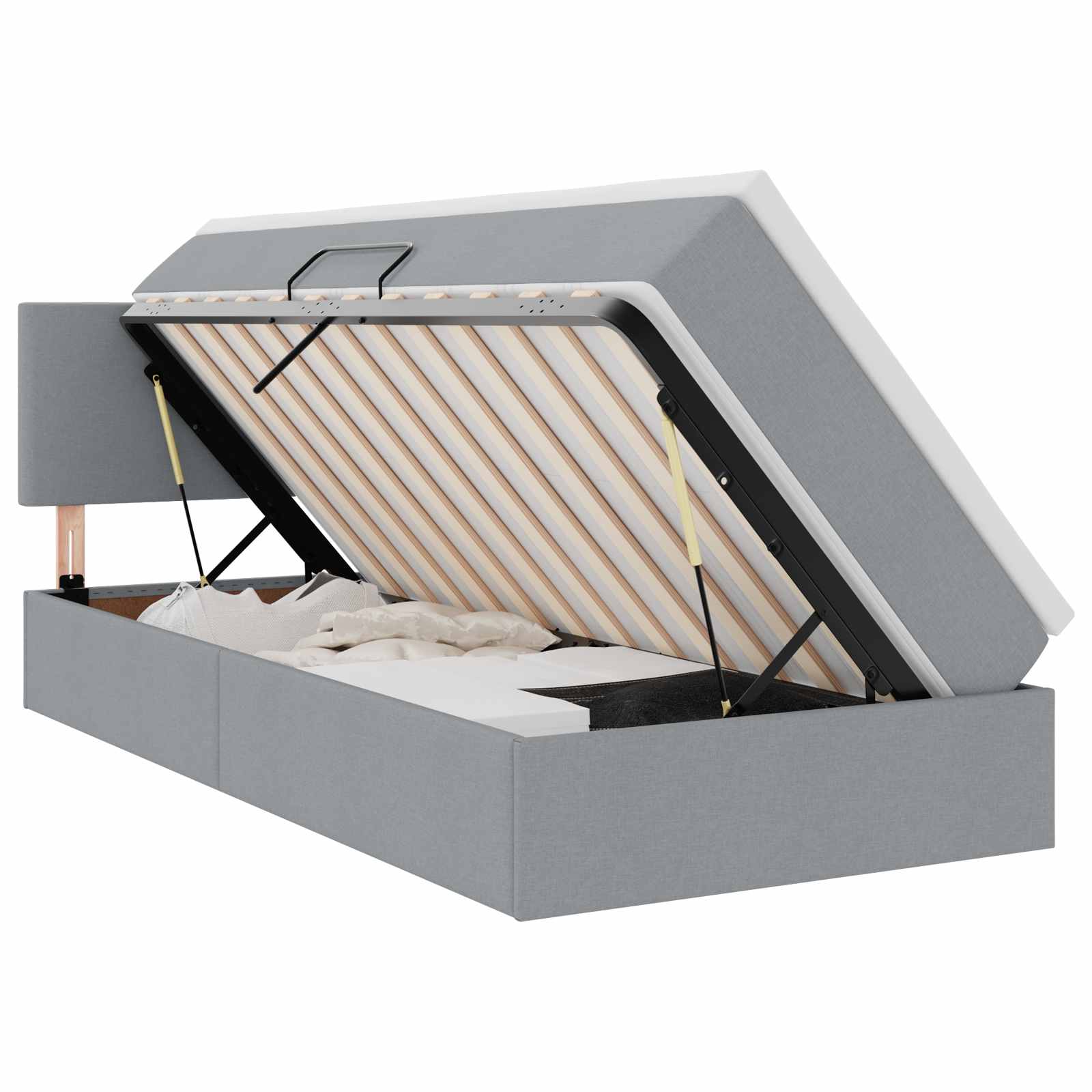 vidaXL LED-Speicherbett mit Matratze Hellgrau 90 x 190 cm Stoff