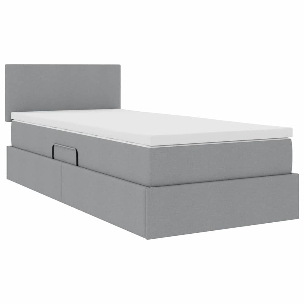 vidaXL LED-Speicherbett mit Matratze Hellgrau 90 x 190 cm Stoff