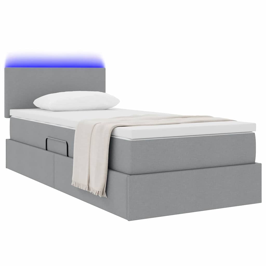 vidaXL LED-Speicherbett mit Matratze Hellgrau 90 x 190 cm Stoff