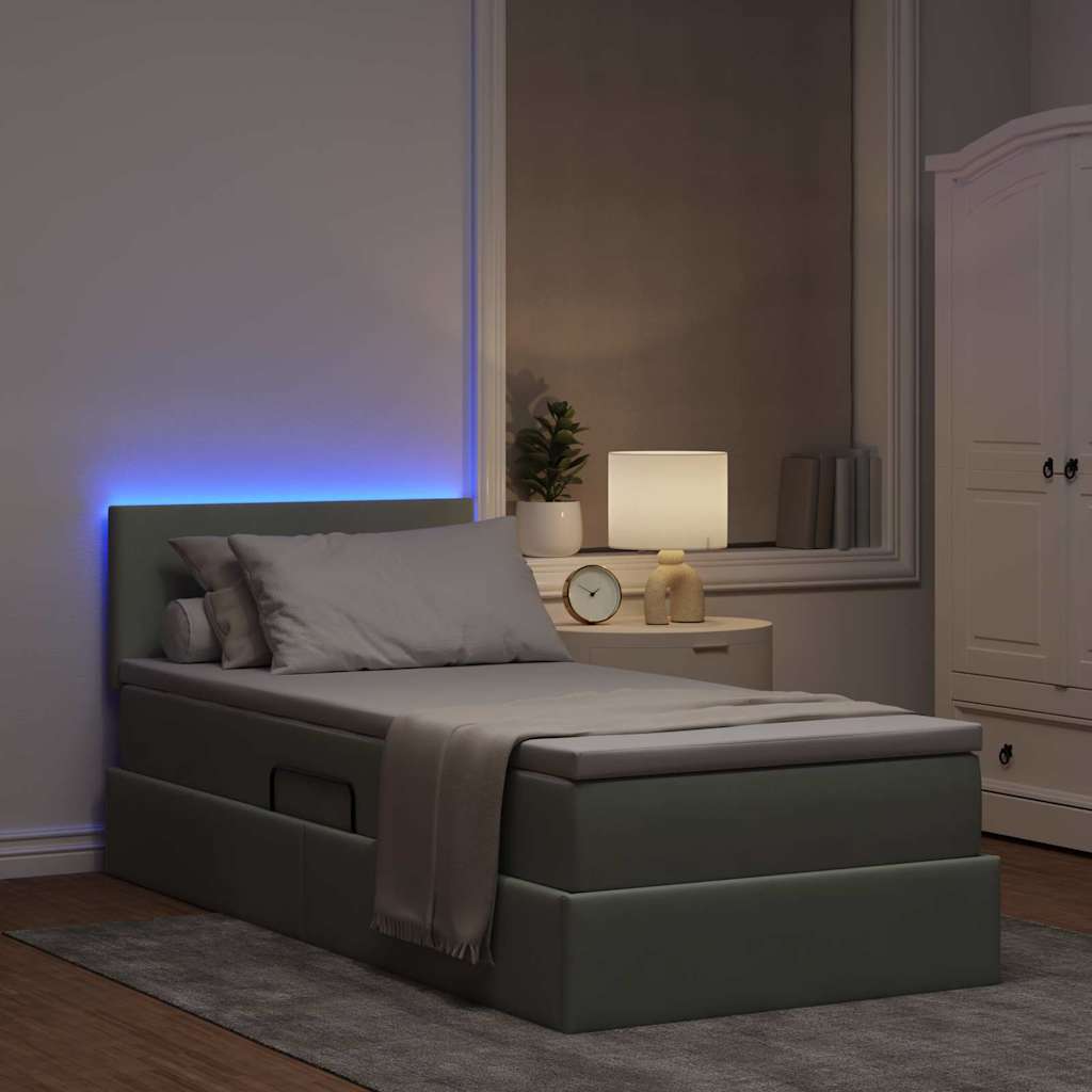 vidaXL LED-Speicherbett mit Matratze Hellgrau 90 x 190 cm Samt