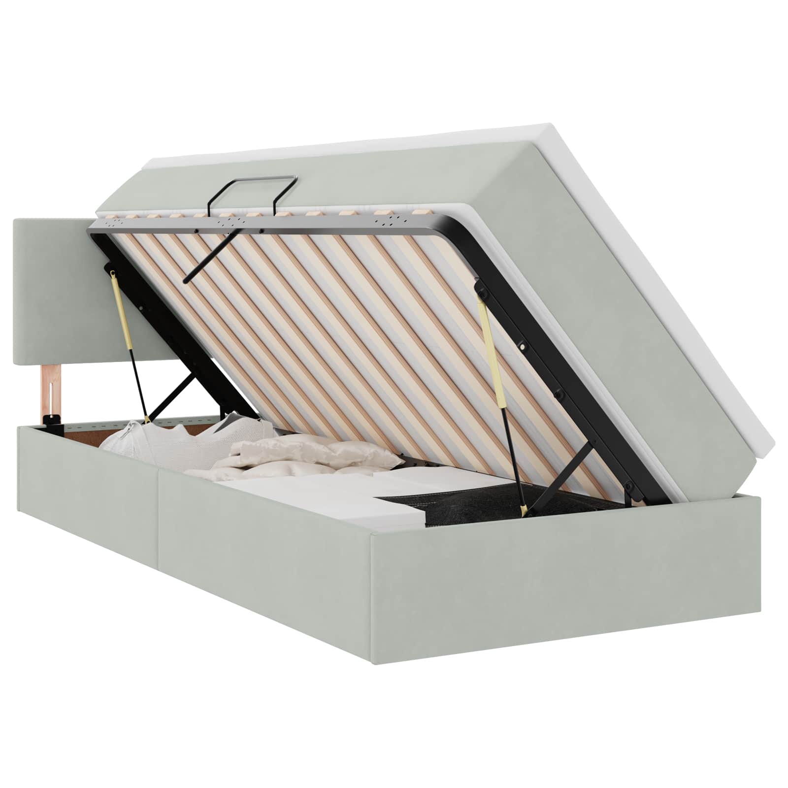 vidaXL LED-Speicherbett mit Matratze Hellgrau 90 x 190 cm Samt