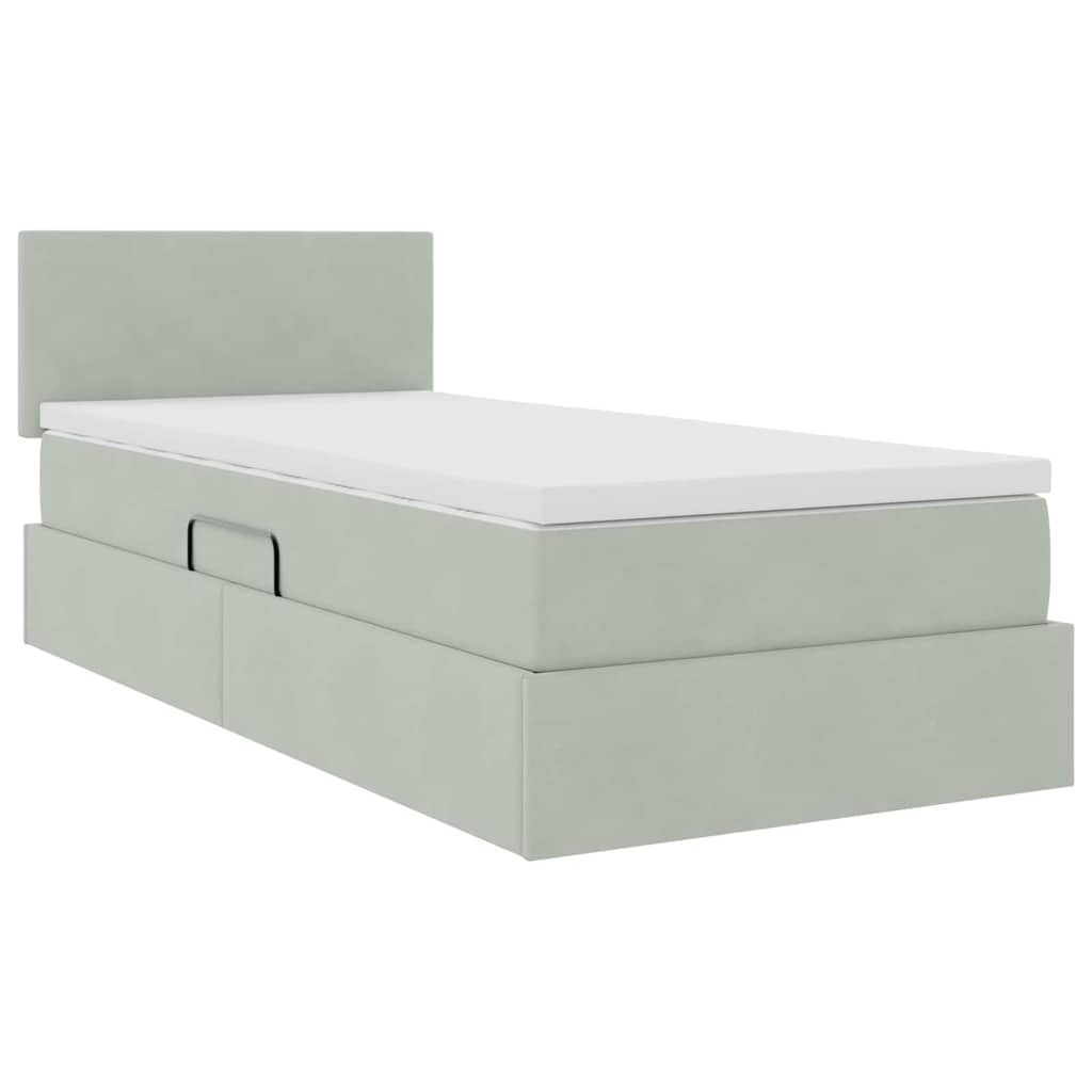 vidaXL LED-Speicherbett mit Matratze Hellgrau 90 x 190 cm Samt