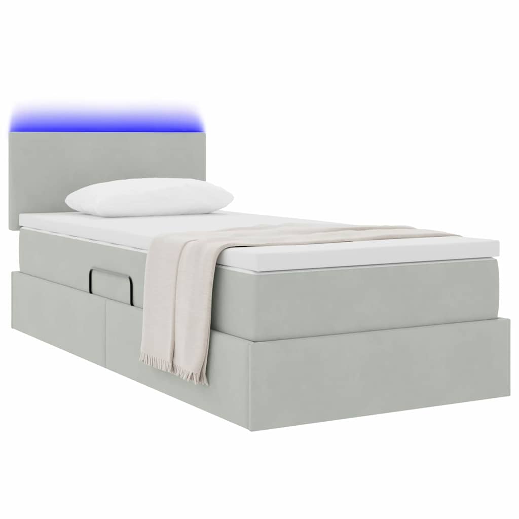 vidaXL LED-Speicherbett mit Matratze Hellgrau 90 x 190 cm Samt