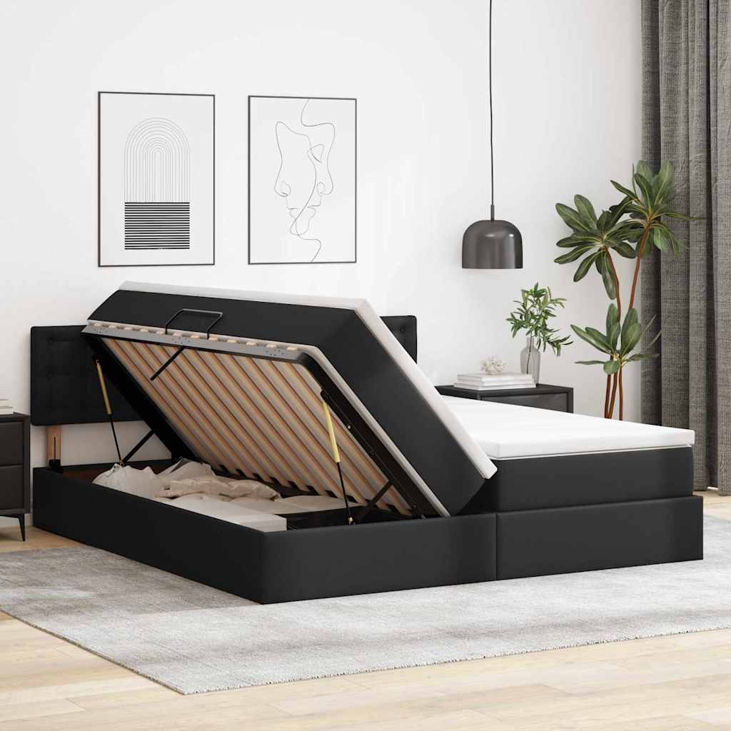 vidaXL Bett mit Stauraum und LED Schwarz 180 x 200 cm Kunstleder