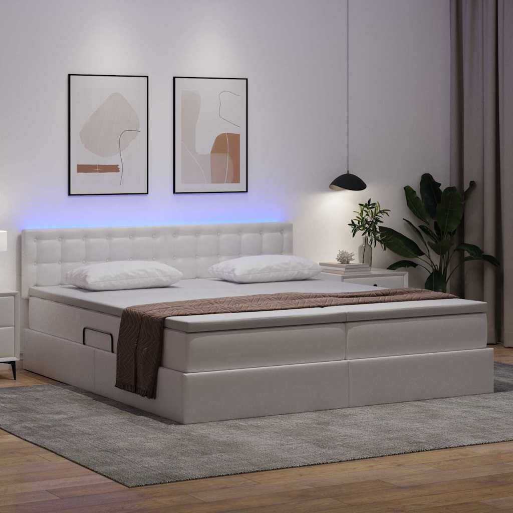 vidaXL Bett mit Stauraum und LED Reinweiß 180 x 200 cm Kunstleder