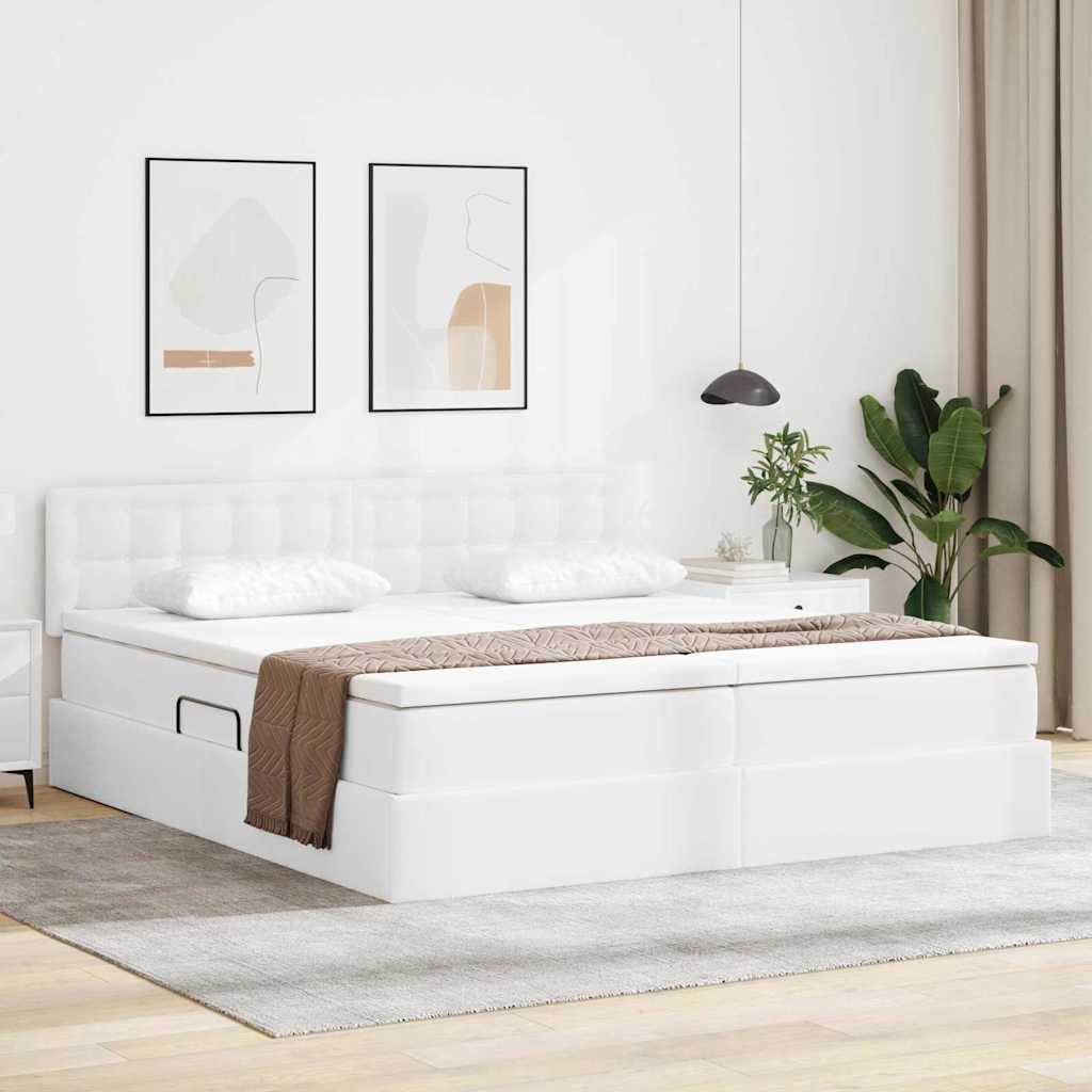 vidaXL Bett mit Stauraum und LED Reinweiß 180 x 200 cm Kunstleder
