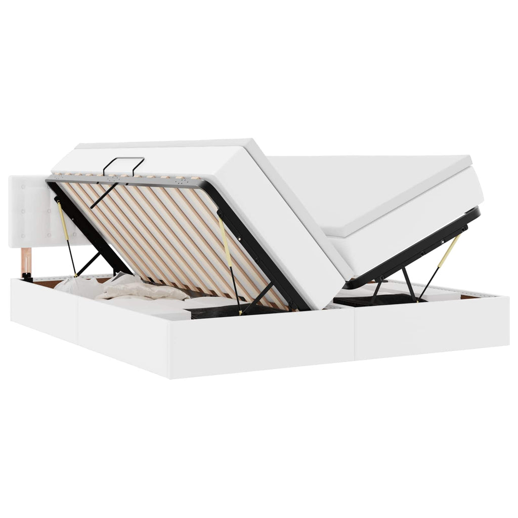 vidaXL Bett mit Stauraum und LED Reinweiß 180 x 200 cm Kunstleder