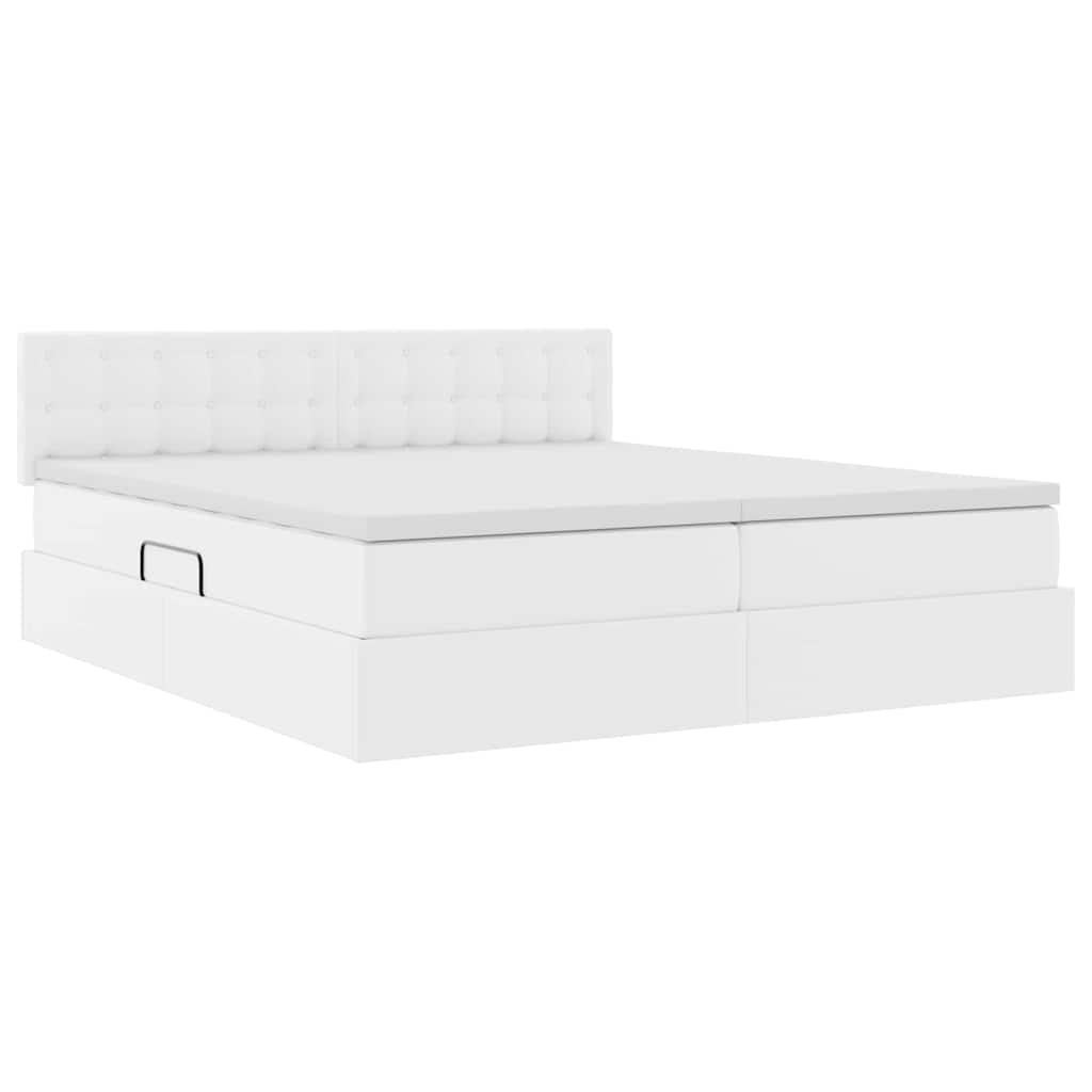 vidaXL Bett mit Stauraum und LED Reinweiß 180 x 200 cm Kunstleder