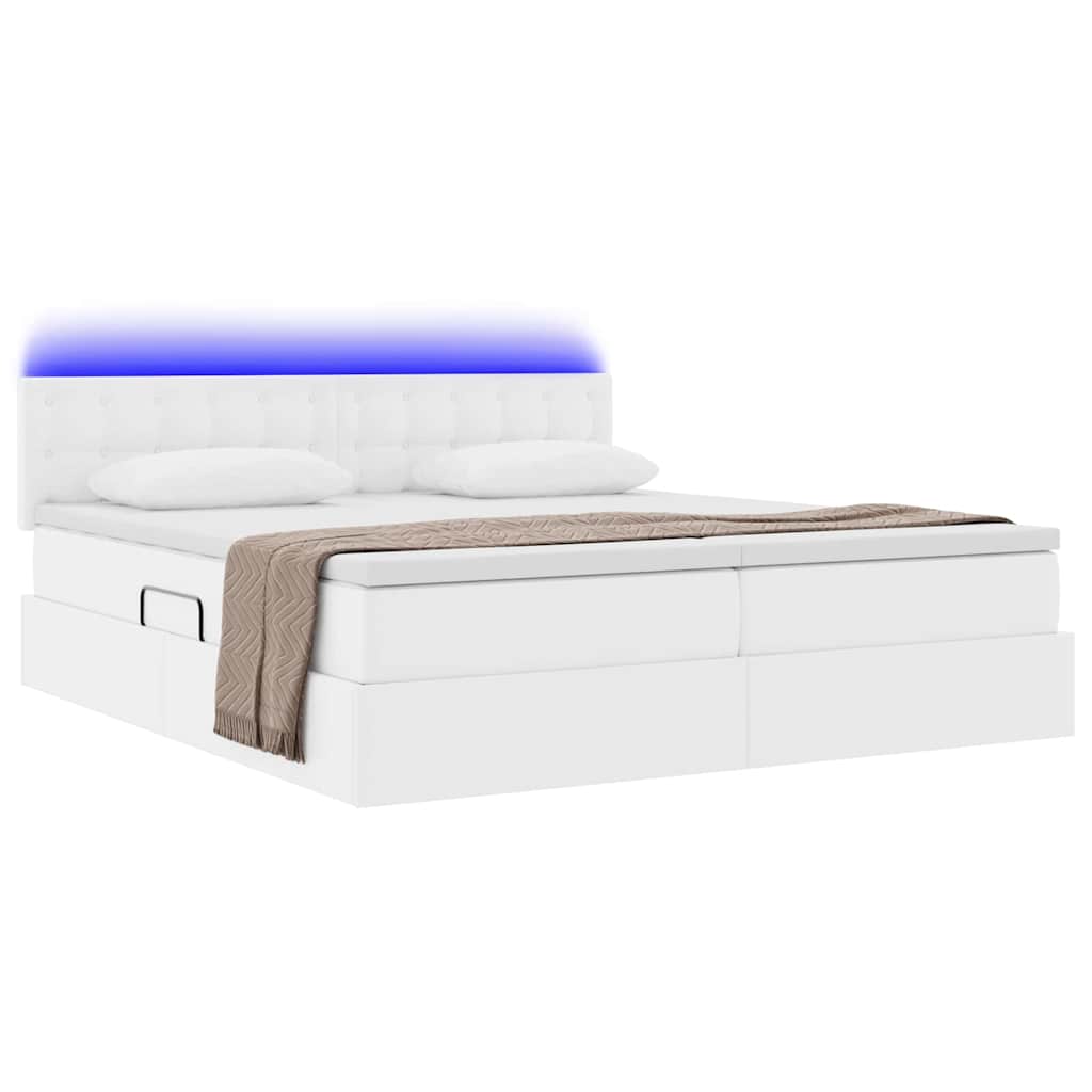 vidaXL Bett mit Stauraum und LED Reinweiß 180 x 200 cm Kunstleder