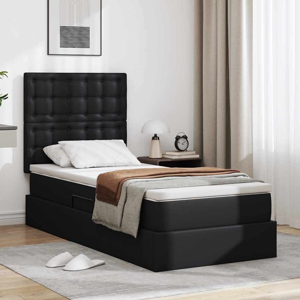 vidaXL Aufbewahrungsbett mit Kopfteil Schwarz 90 x 200 cm Kunstleder