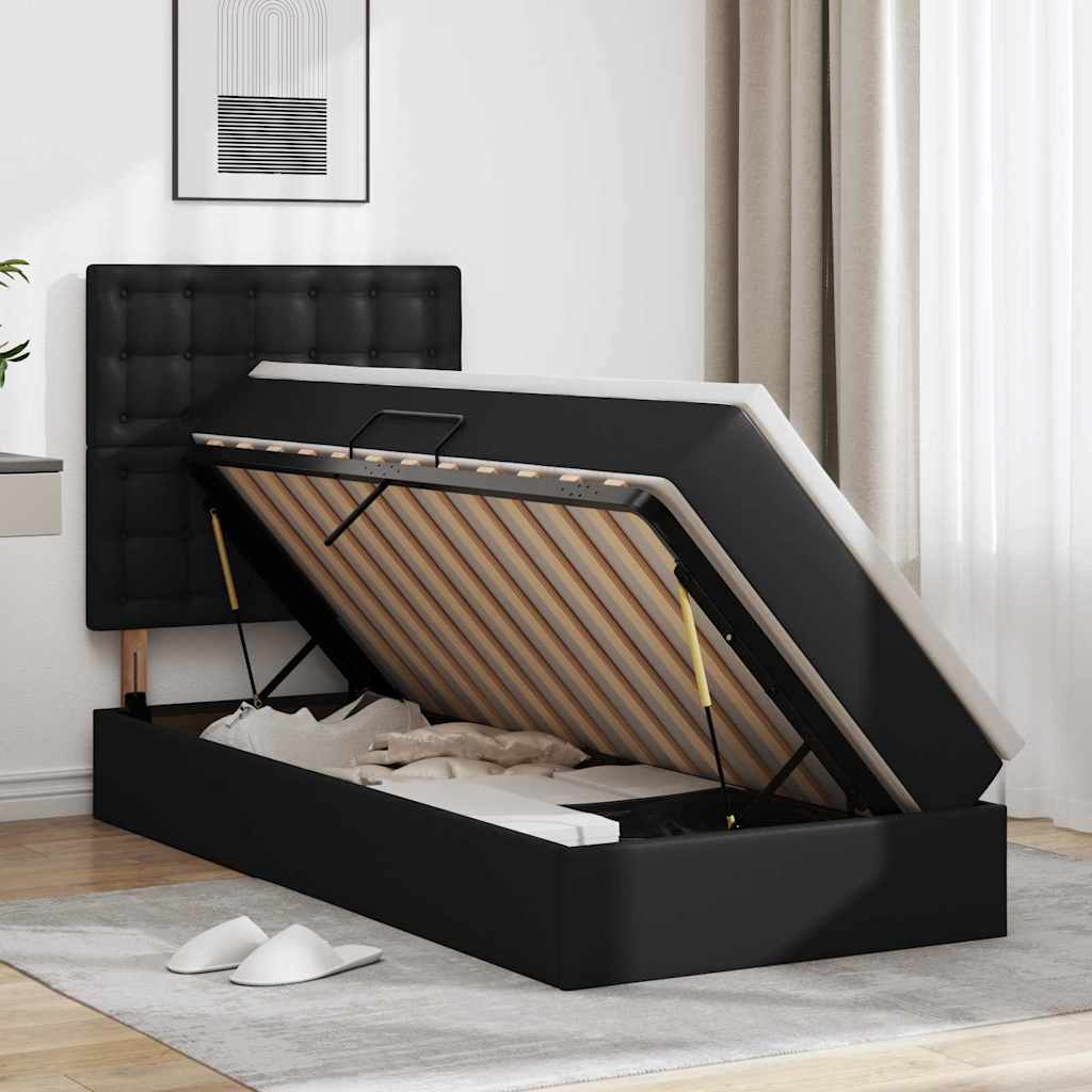 vidaXL Aufbewahrungsbett mit Kopfteil Schwarz 90 x 200 cm Kunstleder