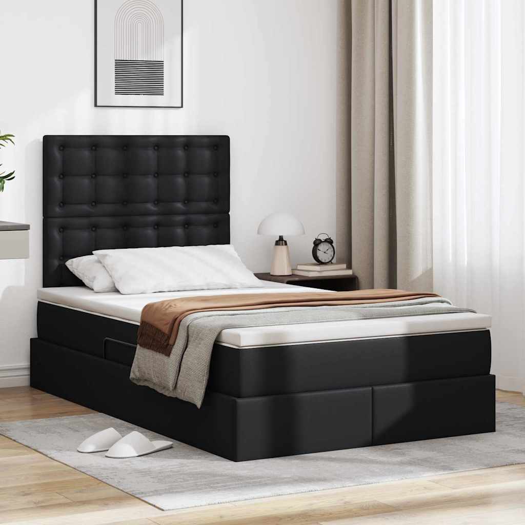 vidaXL Aufbewahrungsbett mit Matratze Schwarz 90 x 190 cm Kunstleder