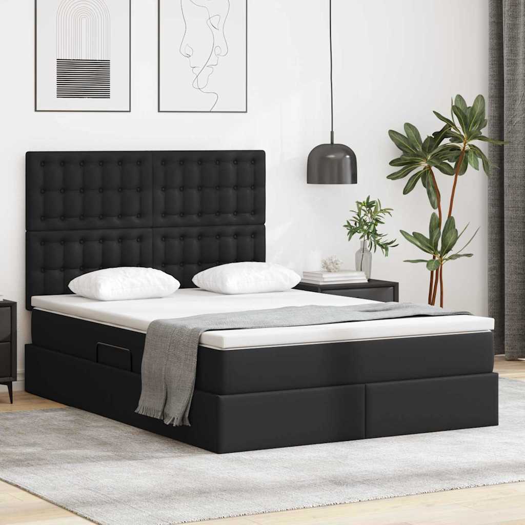 vidaXL Aufbewahrungsbett mit Matratze Schwarz 90 x 190 cm Kunstleder