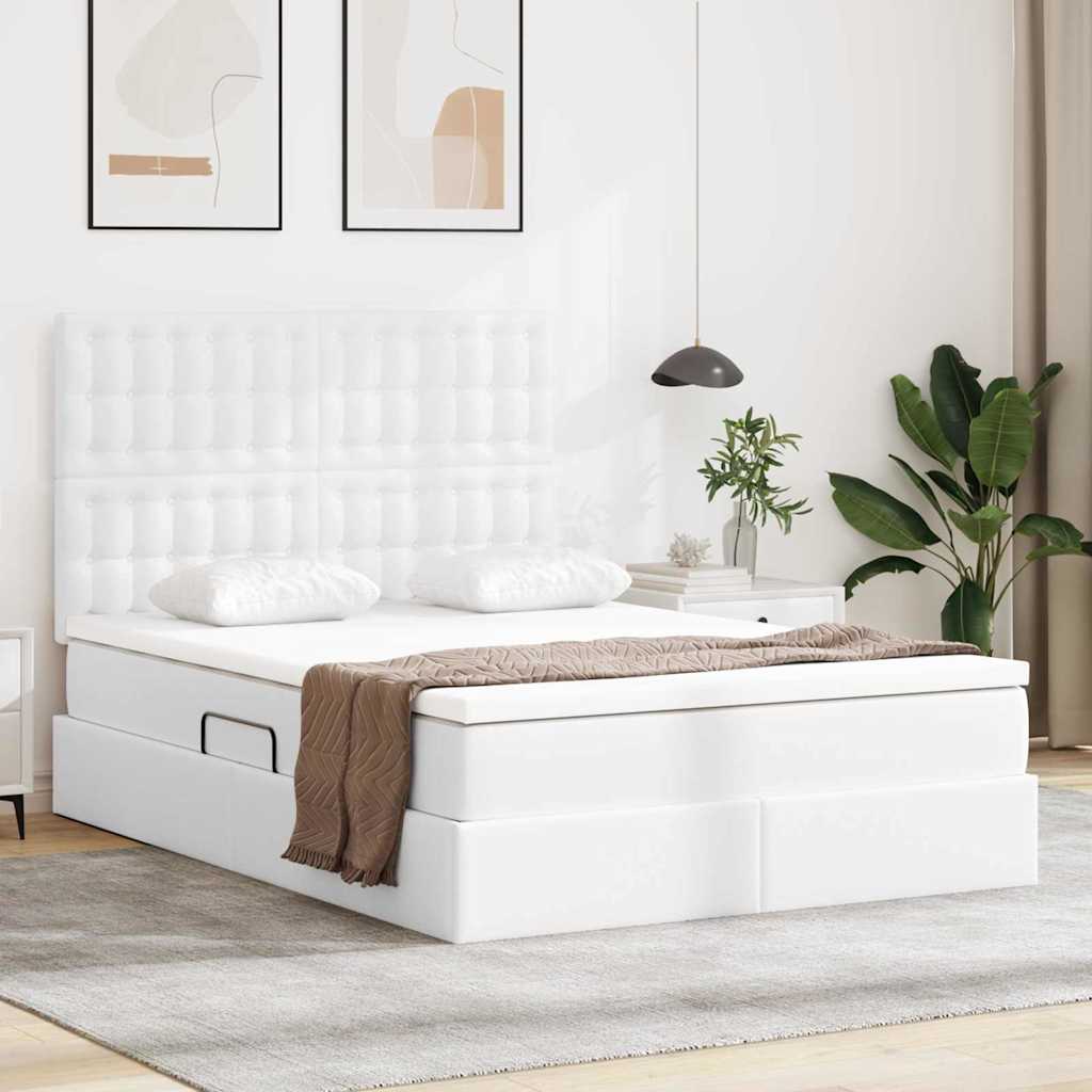 vidaXL Aufbewahrungsbett mit Matratze Reinweiß 90 x 190 cm Kunstleder