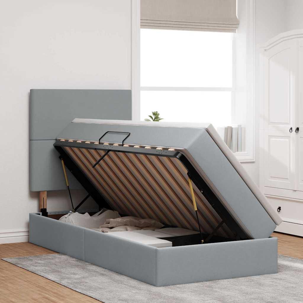 vidaXL Aufbewahrungsbett mit Matratze Hellgrau 90 x 190 cm Polyester