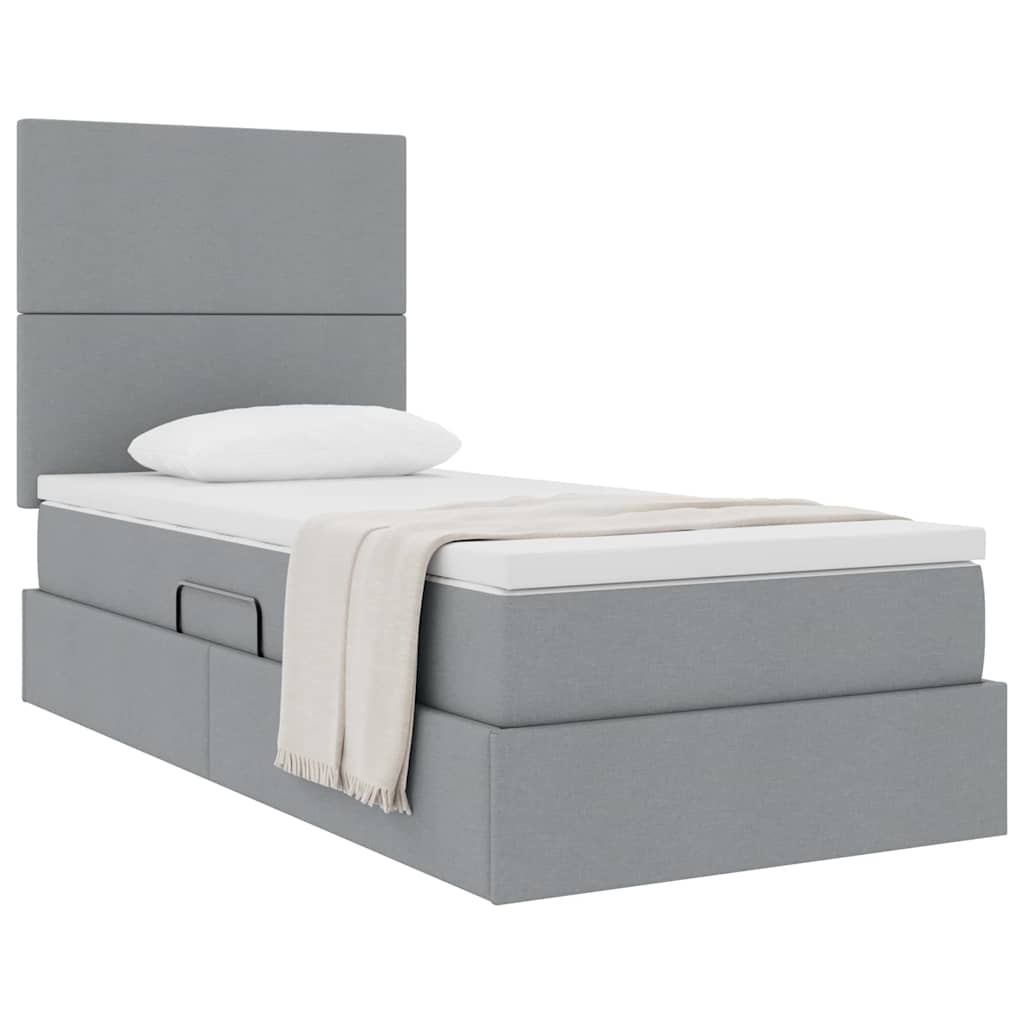 vidaXL Aufbewahrungsbett mit Matratze Hellgrau 90 x 190 cm Polyester