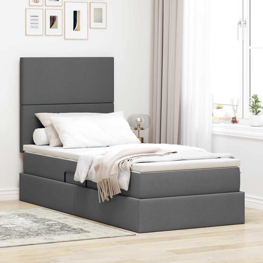 vidaXL Aufbewahrungsbett mit Matratze Hellgrau 90 x 190 cm Polyester