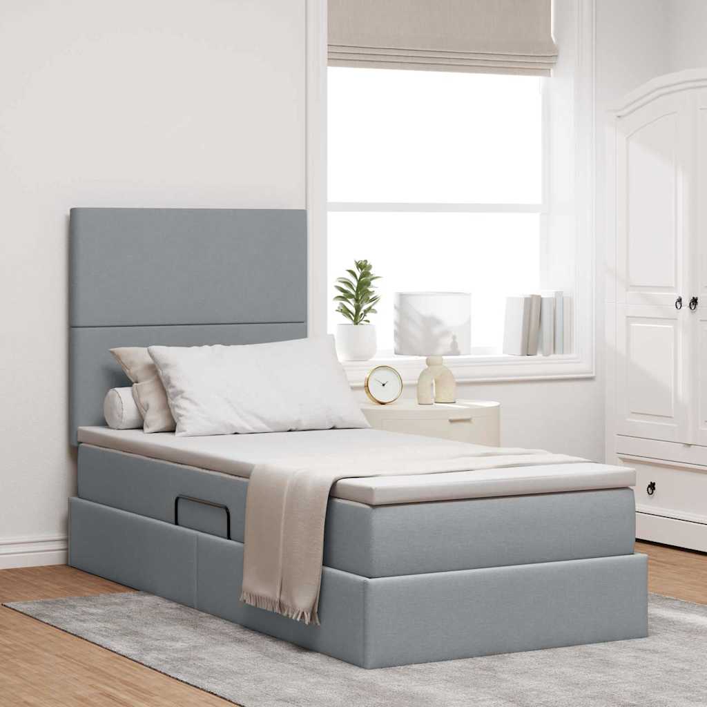 vidaXL Aufbewahrungsbett mit Matratze Hellgrau 90 x 190 cm Polyester