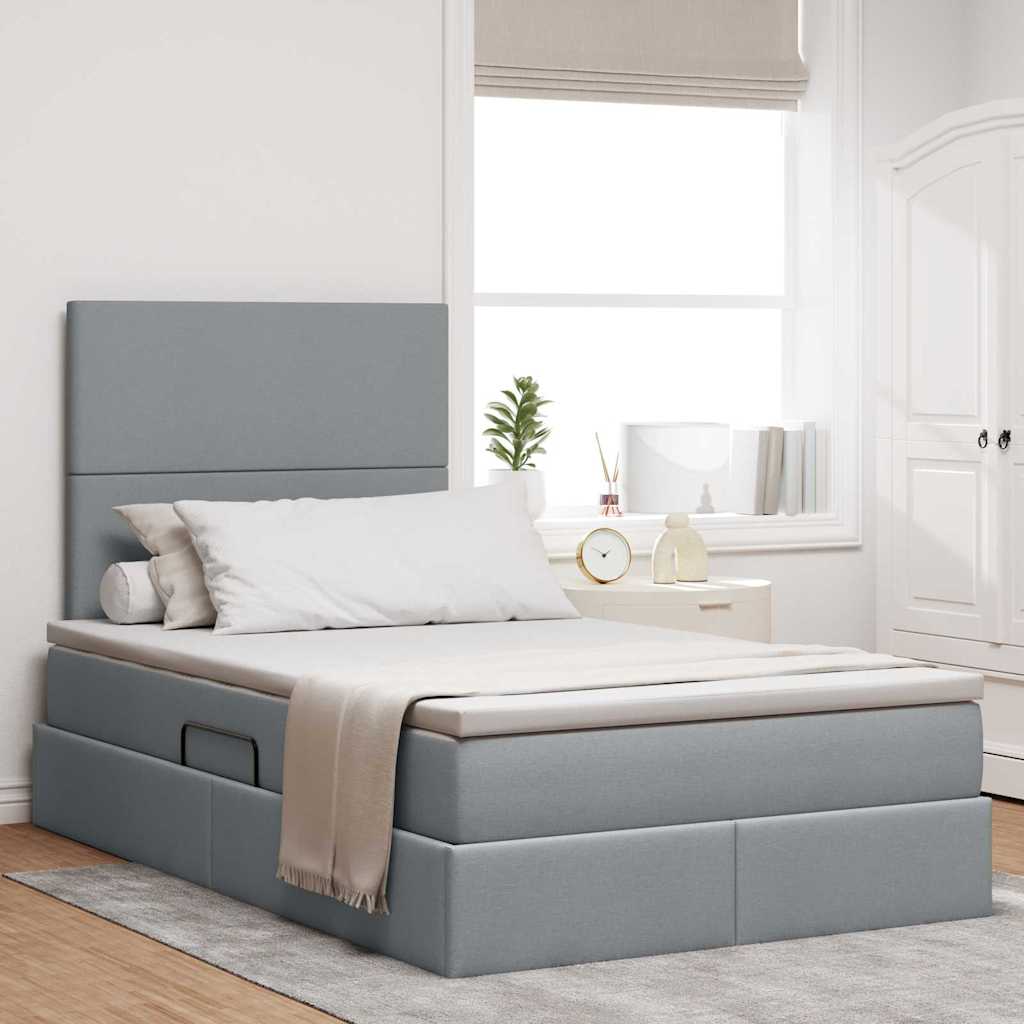vidaXL Aufbewahrungsbett mit Matratze Hellgrau 120 x 190 cm Stoff