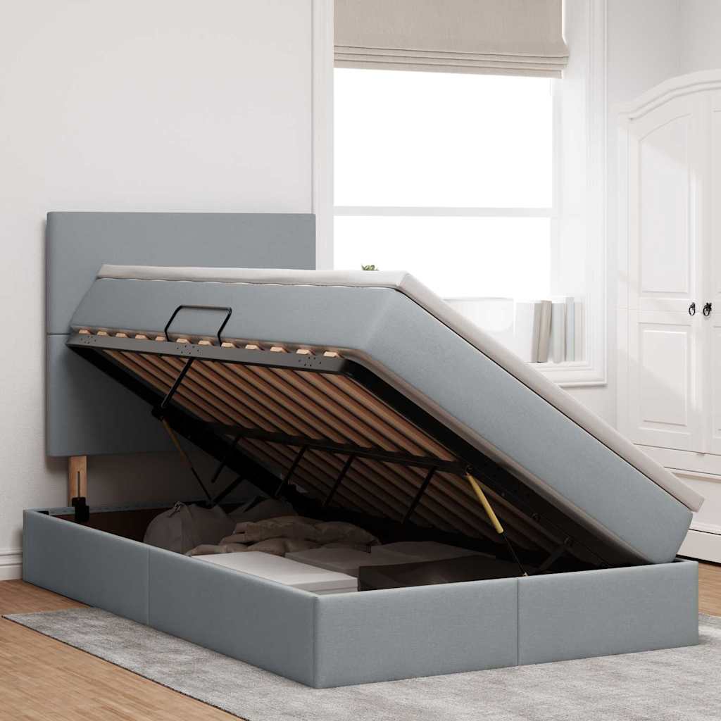 vidaXL Aufbewahrungsbett mit Matratze Hellgrau 120 x 190 cm Stoff